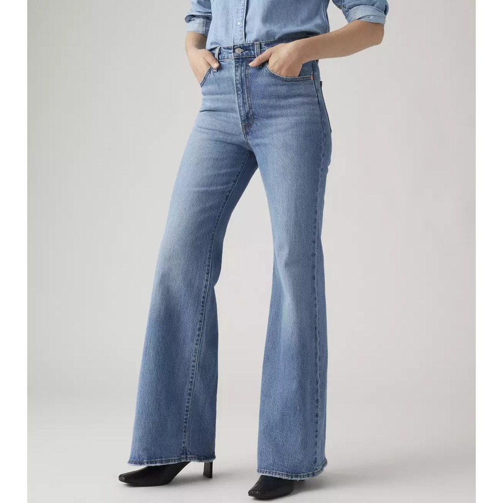 Levi's Ribcage Bell Jeans Medium Wash High Rise Flare Boho 70s Inspired Size 27